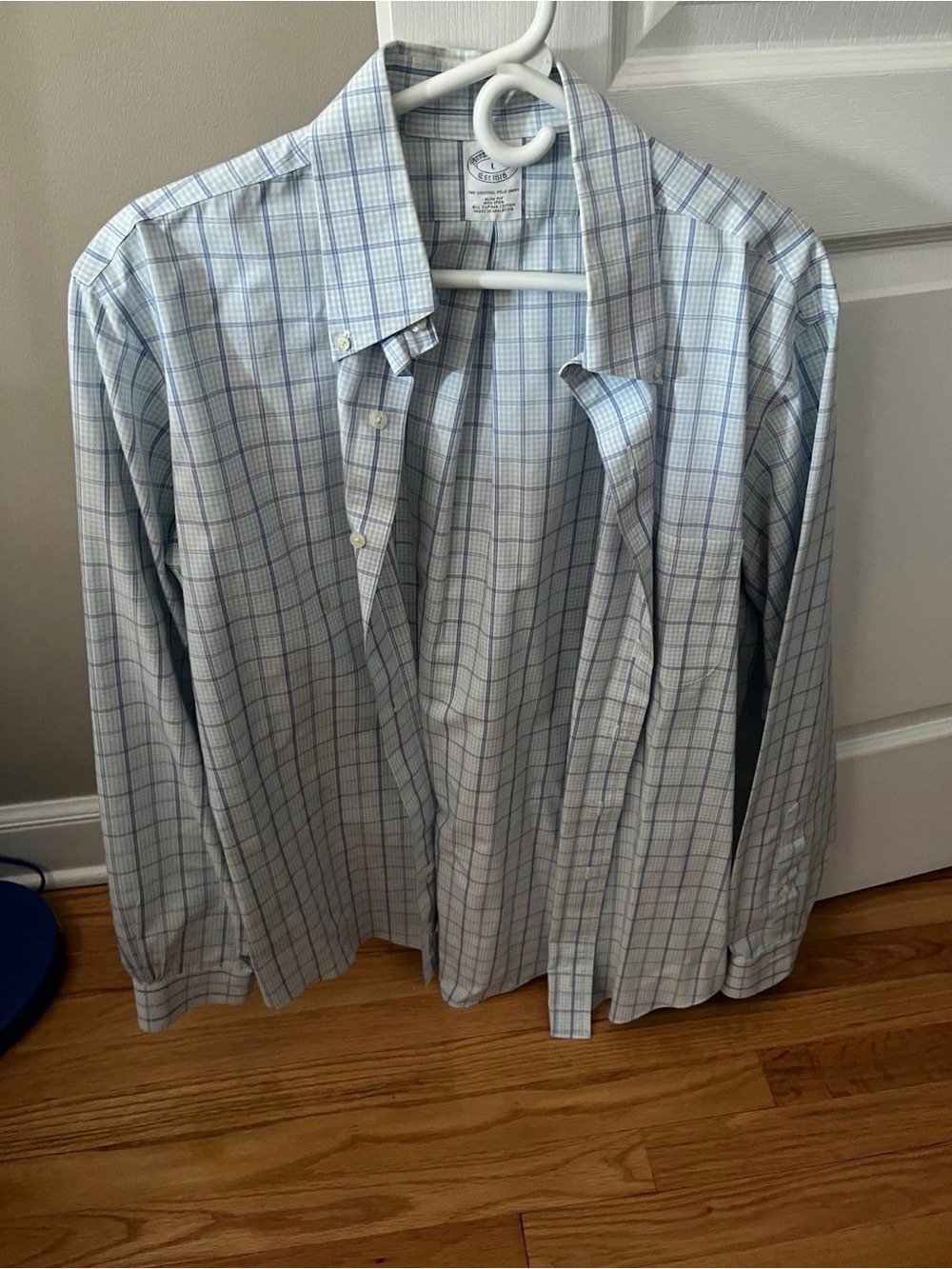 Brooks Brothers Light Blue and White Windowpane Dress Shirt